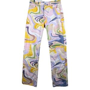 Zara Jeans Womens Abstract Swirl Pants Size 8 Multicolor Retro‎ Y2K Groovy Boho